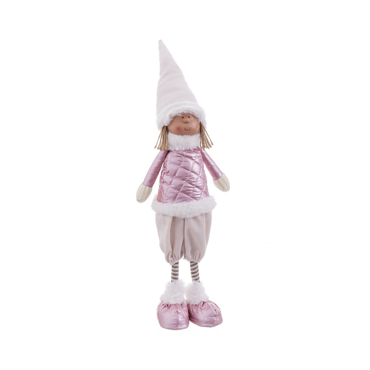 Boneca menina de pé tecido rosa para Natal 22 x 11 x 62 cm