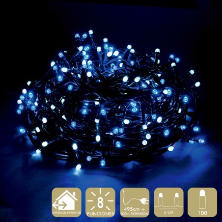 100 Luzes Led 8 Funções Branco Azul
