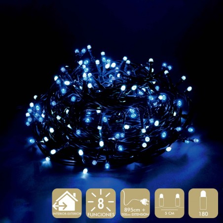 180 Luzes Led 8 Funções Branco Azul