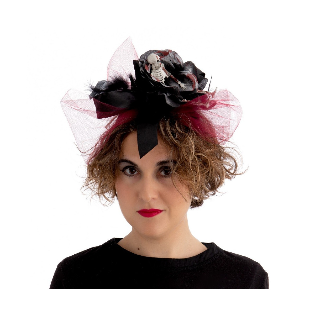 Tiara flor preto vermelho 21 x 10 x 25 cm