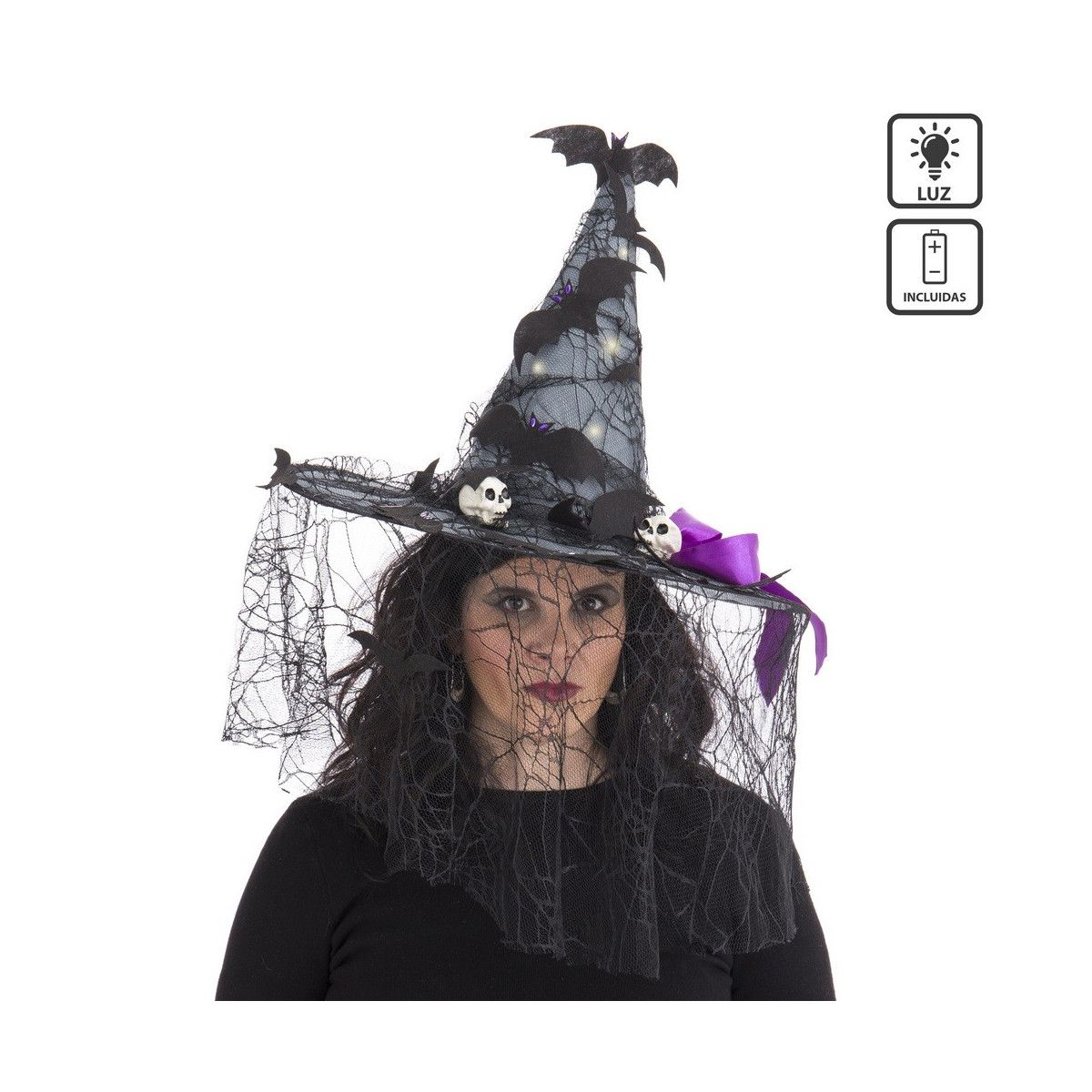Chapéu de bruxa com luz 46 x 46 x 41 cm