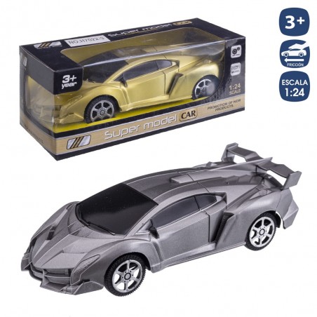 Carro esportivo de fricção ouro prata 17 cm
