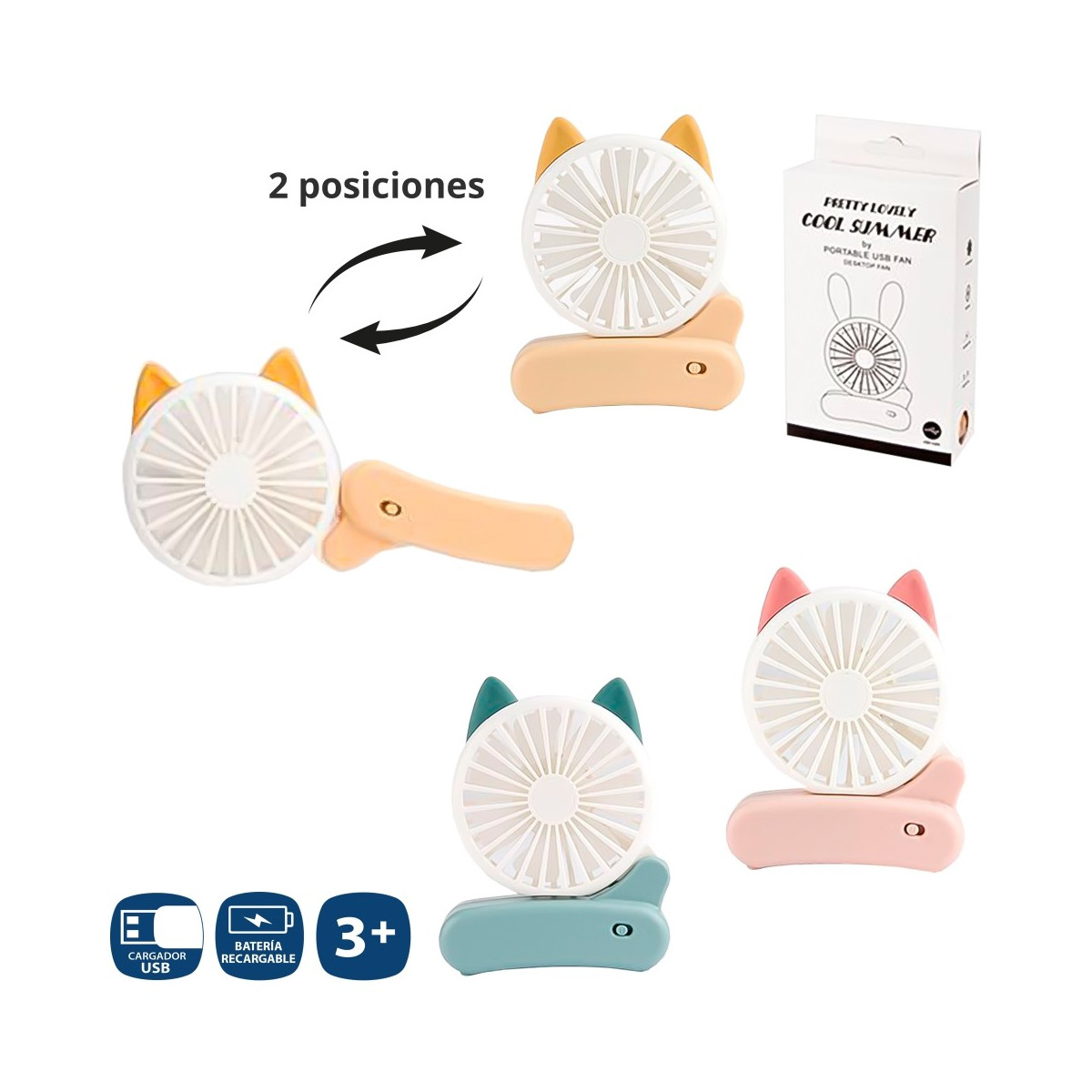Ventilador elétrico recarregável sobrem 3 c 17 cm
