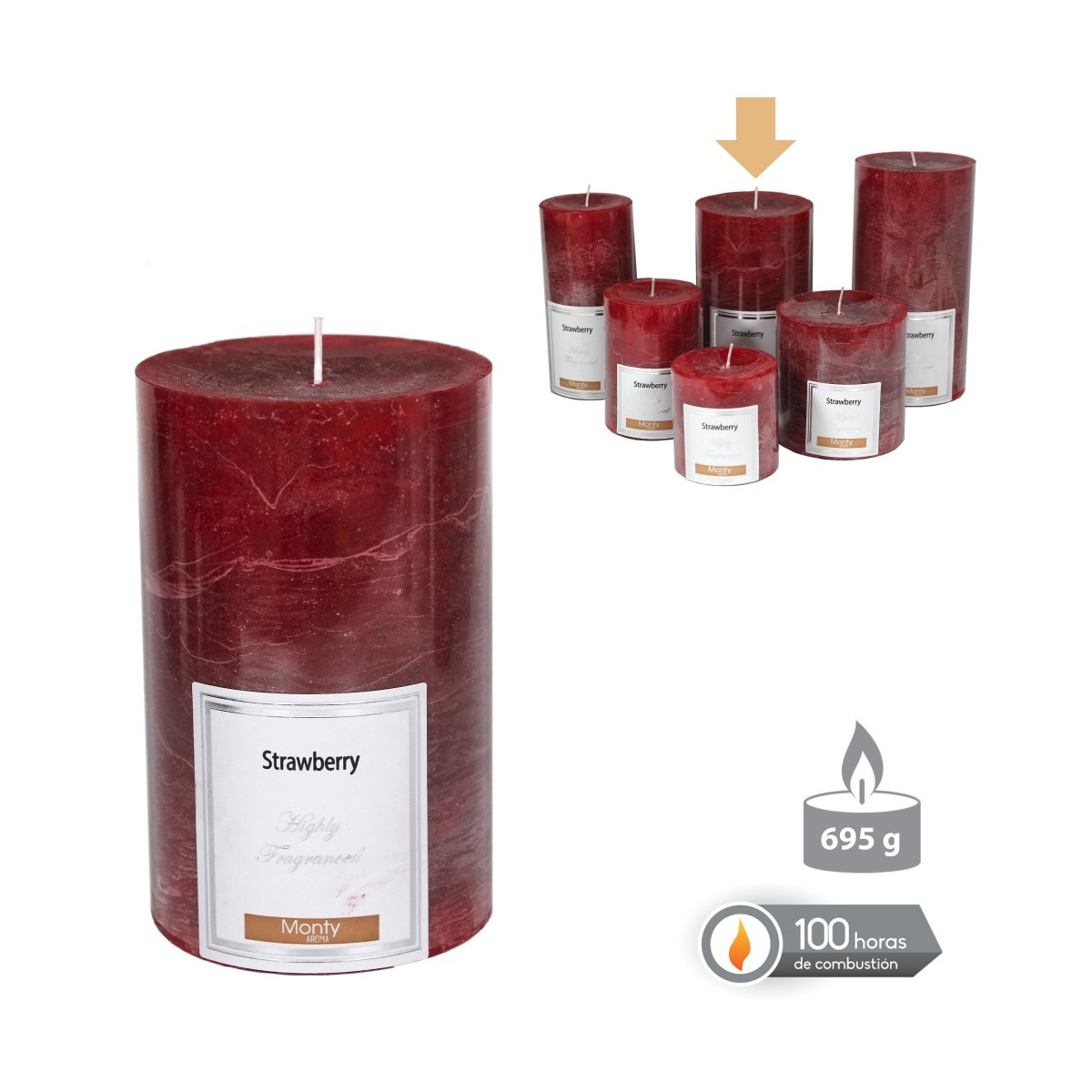 Vela cilíndrica perfumada vermelha 8,70 x 14 cm