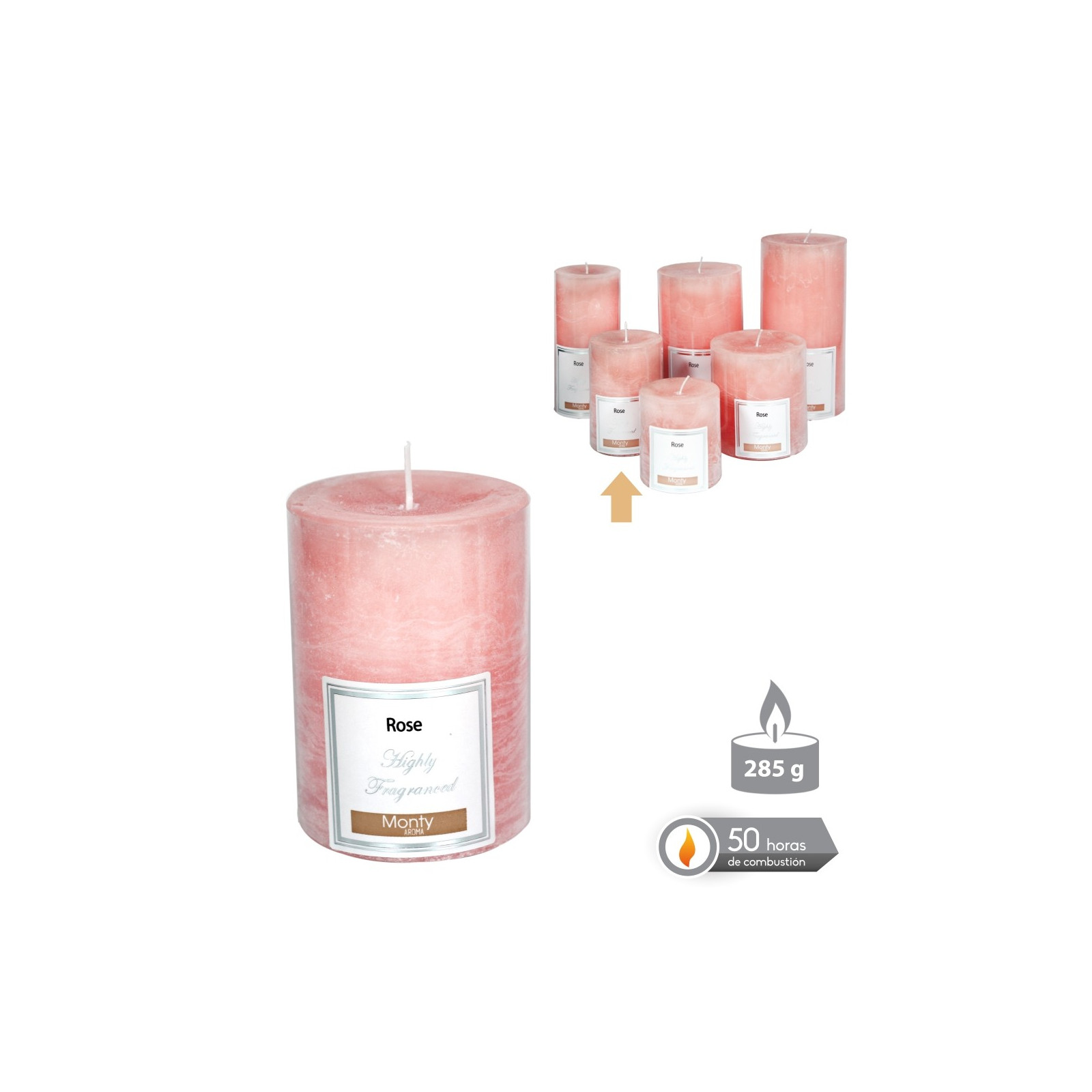 Vela cilíndrica perfumada rosa 7 x 9,50 cm