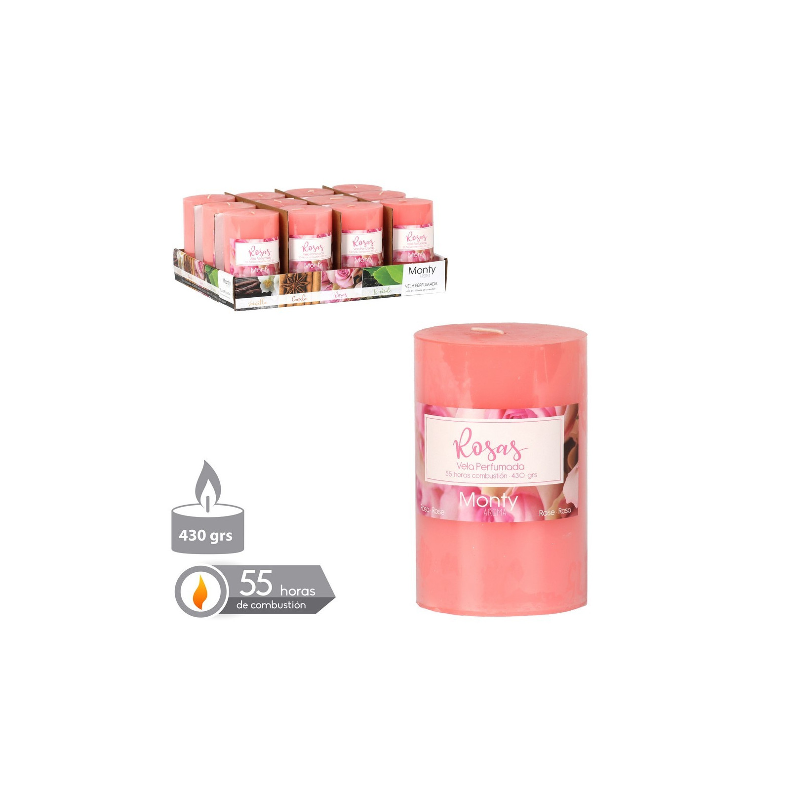 Vela cilíndrica com aroma rosa 7 50 x 12 cm