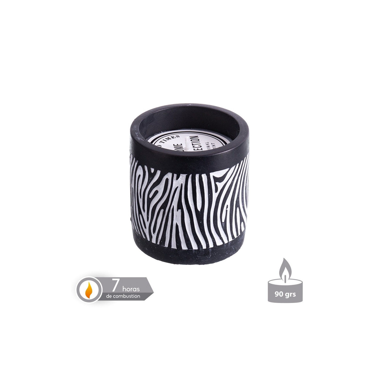 Vela base de cimento perfumada zebra 8 x 8 cm