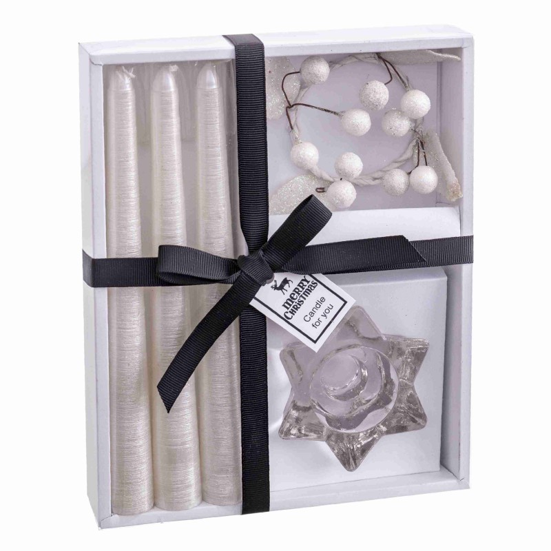 S 3 vela candelabro branco perolado 21,40 x 17 x 3,80 cm