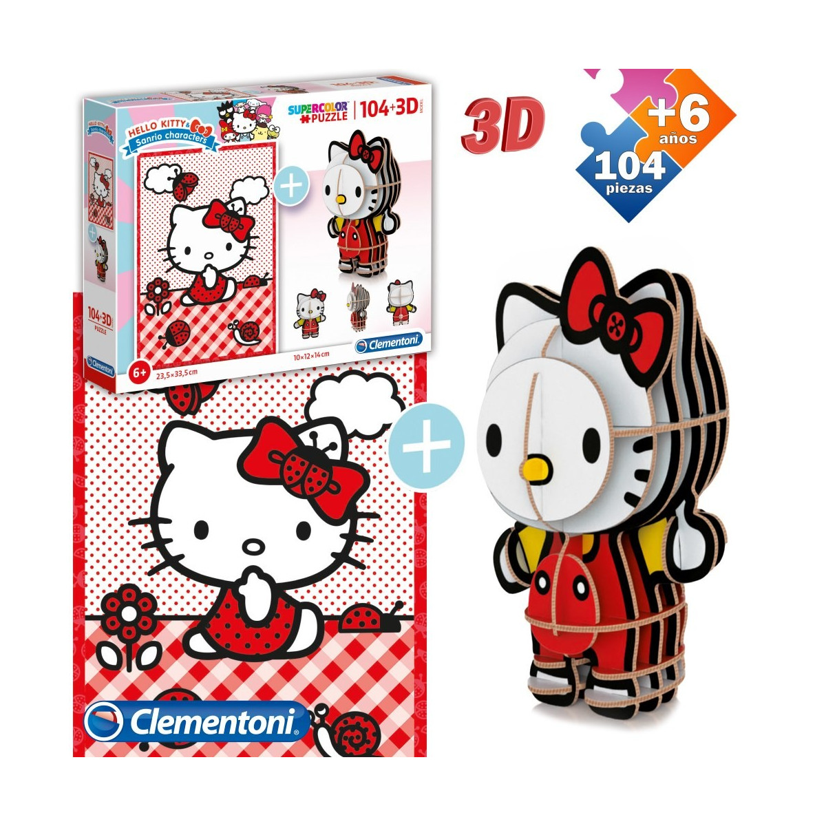 Quebra-cabeça 104 pcs + figura 3d hello kitty
