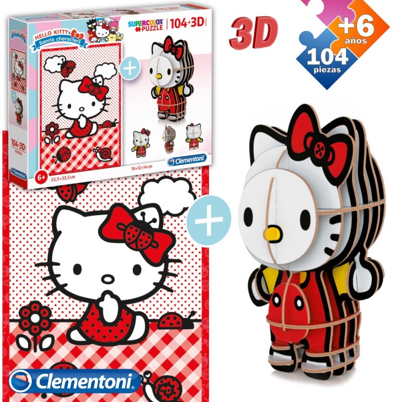 Quebra-cabeça 104 pcs + figura 3d hello kitty