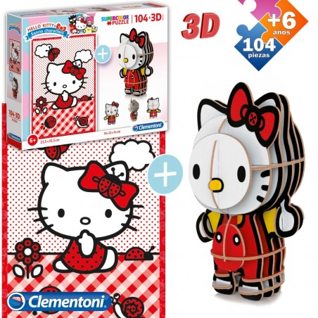 Quebra cabeça 104 pcs + figura 3d hello kitty