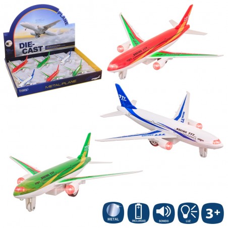 Avião Com Luz E Som De Metal 3 C 15 Cm