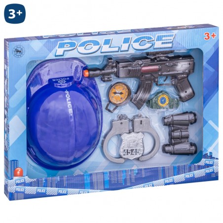 Conjunto policial s 7 com capacete 24 x 13 cm