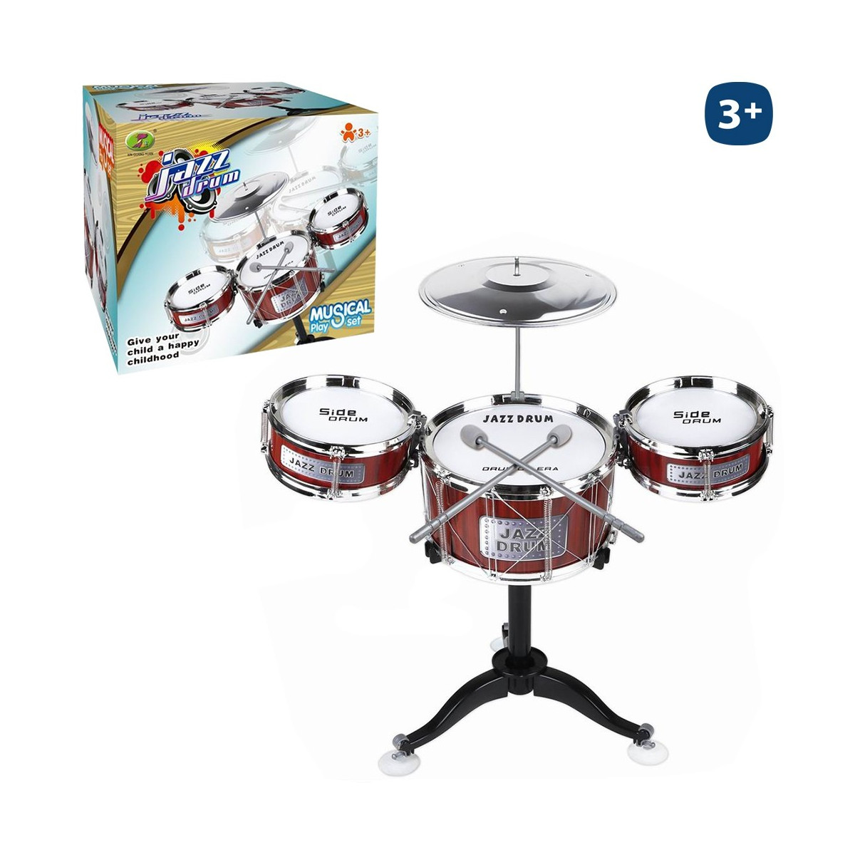 Bateria 3 timbales 1 prato 2 baquetas 52 x 60 cm