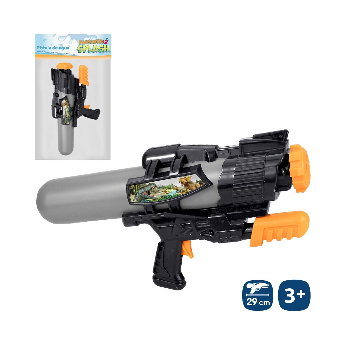 Pistola de água dinossauros com cebador 29 cm
