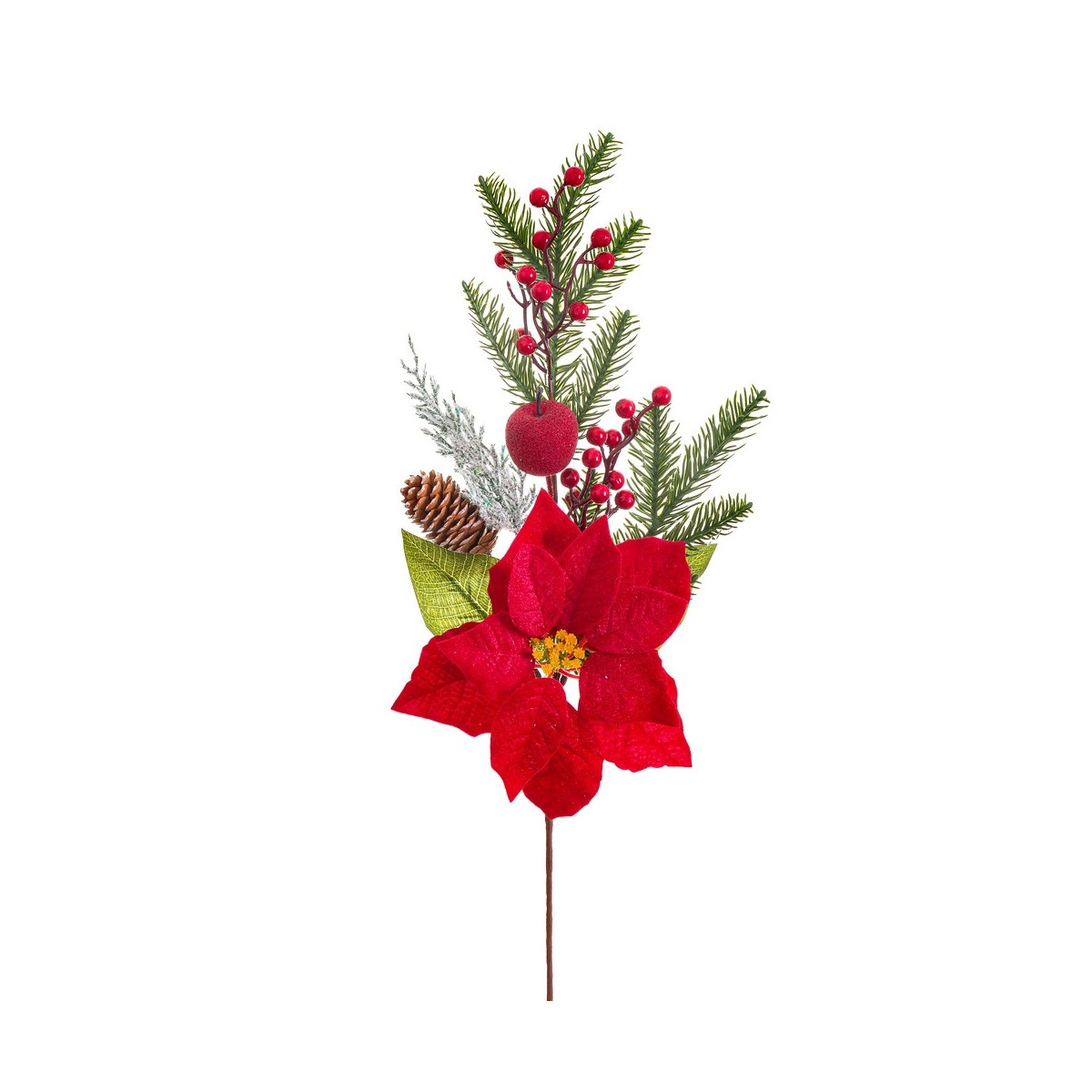 Ramo de pinheiro, azevinho e poinsettia 64 cm