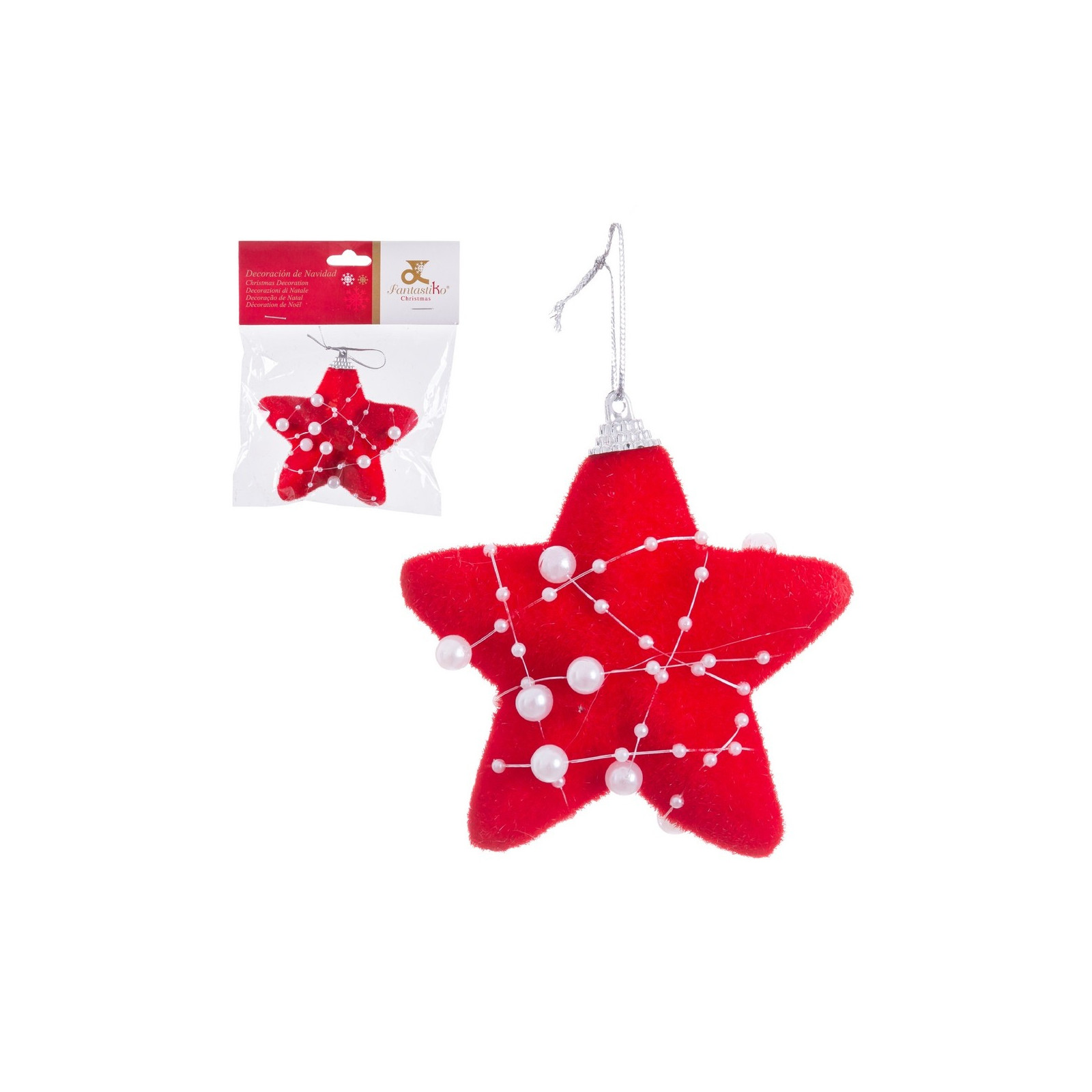 Colar estrela foam vermelho pérolas 10 cm