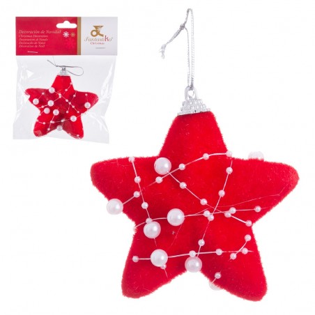 Colar estrela foam vermelho pérolas 10 cm