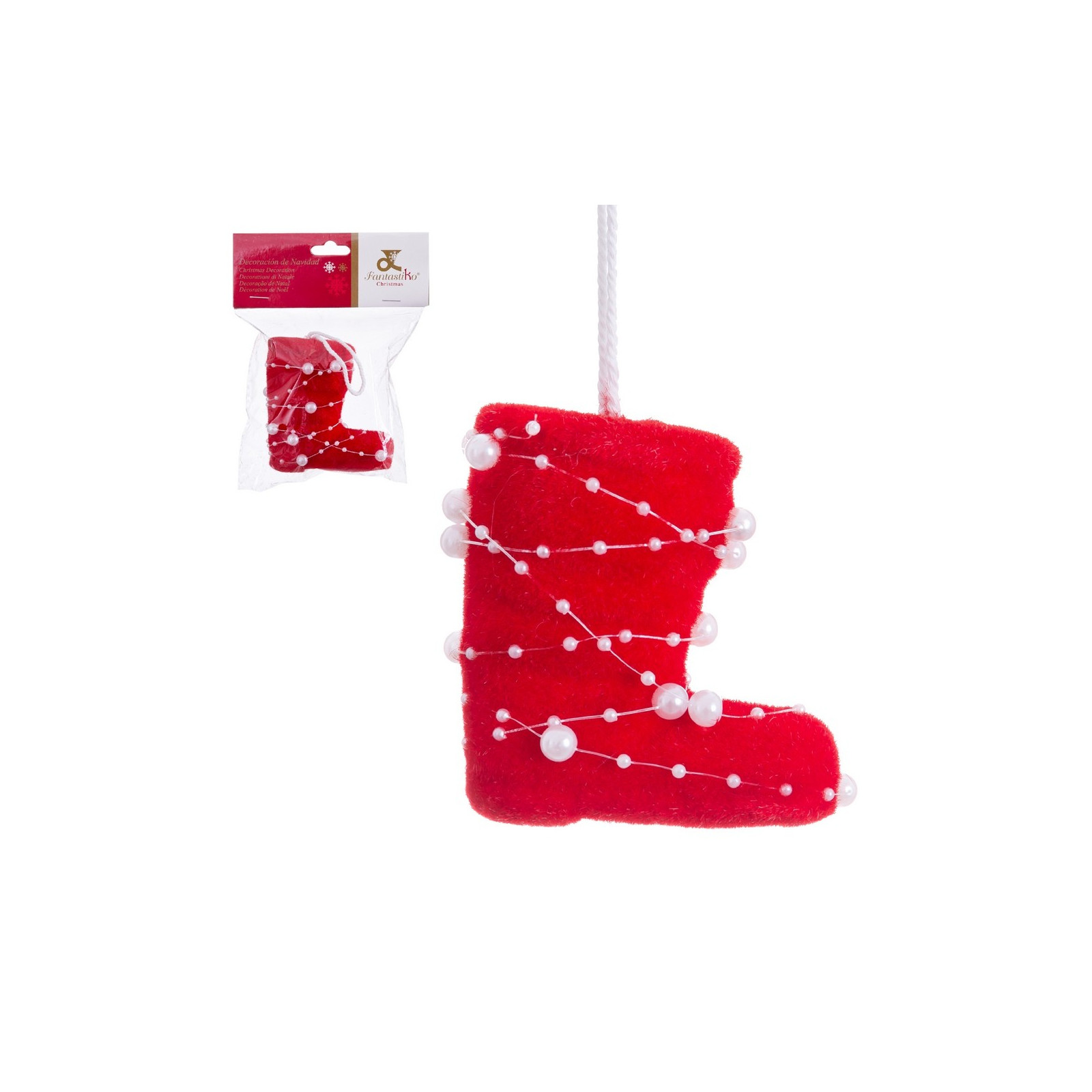 Pingente bota foam vermelho pérolas 9 cm