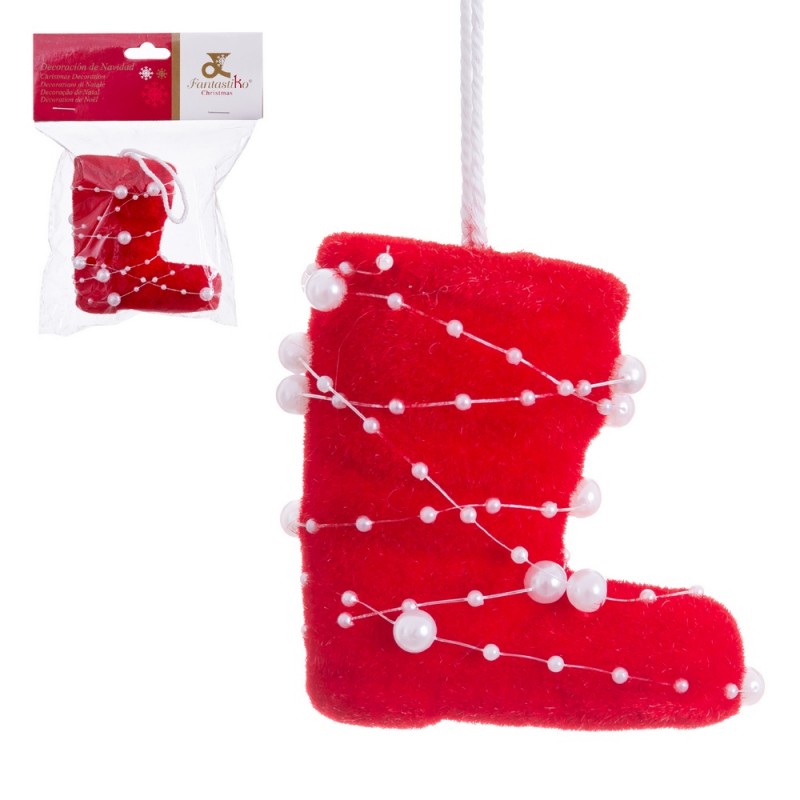 Pingente bota foam vermelho pérolas 9 cm