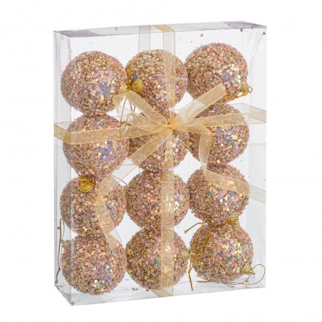 S 12 bolas glitter foam champanhe 6 x 6 x 6 cm