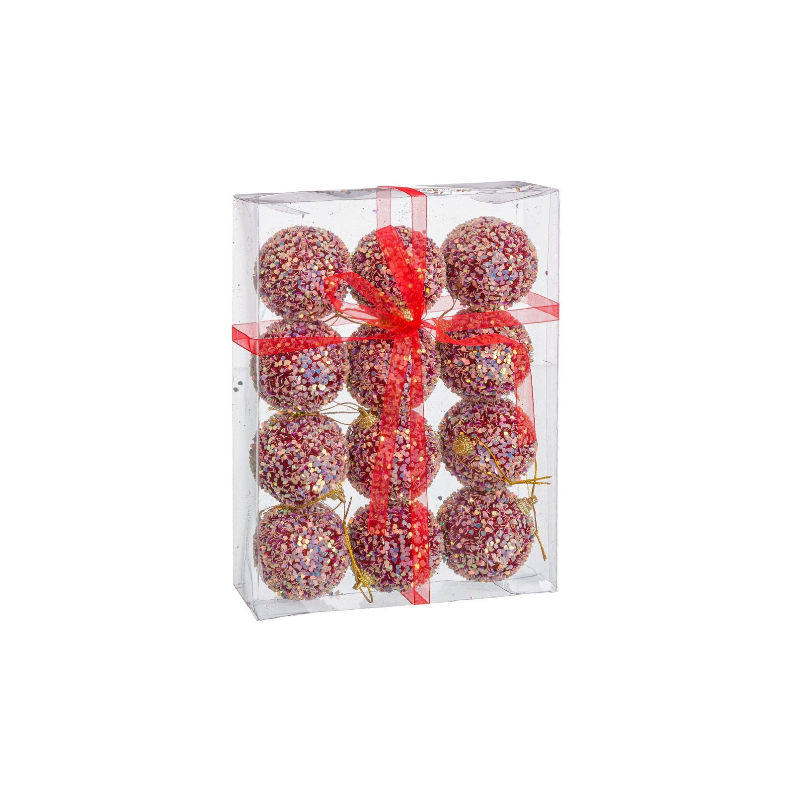 S 12 bolas glitter foam vermelho 6 x 6 x 6 cm