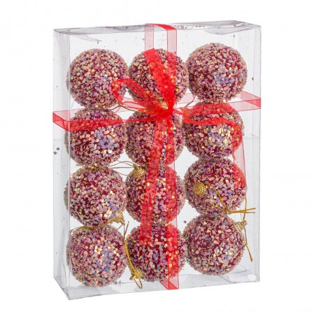 S 12 bolas glitter foam vermelho 6 x 6 x 6 cm