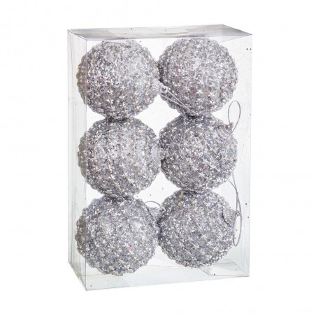 S 6 bolas de poliéster prata 6 x 6 x 6 cm