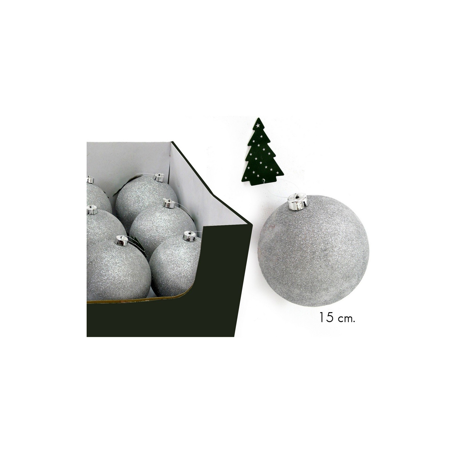 Bola glitter prata c disp 15 x 15 x 15 cm