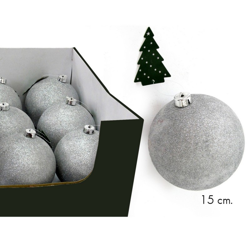 Bola glitter prata c disp 15 x 15 x 15 cm