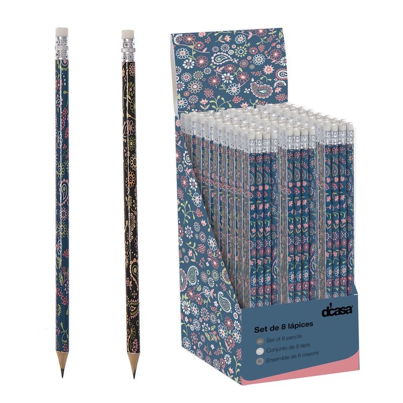 Conjunto de 8 lápis com design floral Elegância e estilo para escrever e desenhar