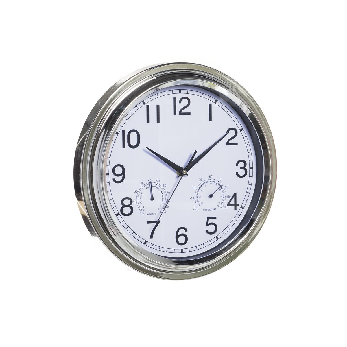 Relógio de 32 cm com mostrador branco e moldura cromada