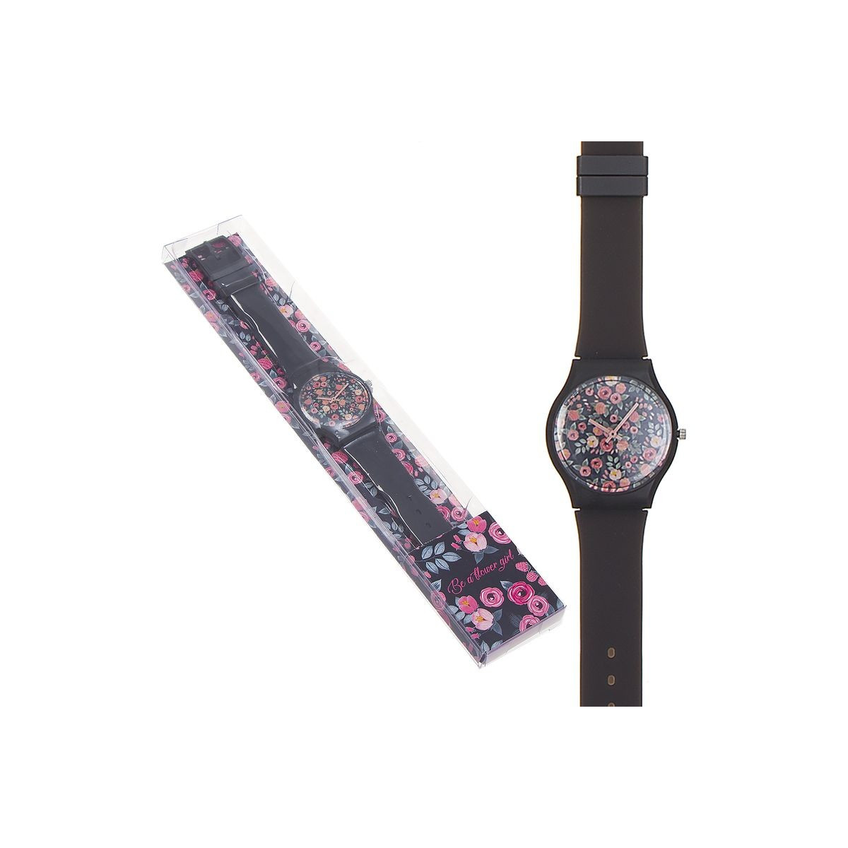 Relógio Preto com Design Floral Seja uma Menina das Flores