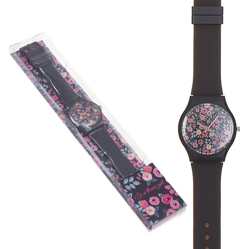 Relógio Preto com Design Floral Seja uma Menina das Flores