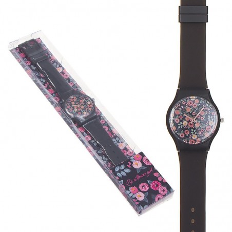 Relógio Preto com Design Floral Seja uma Menina das Flores
