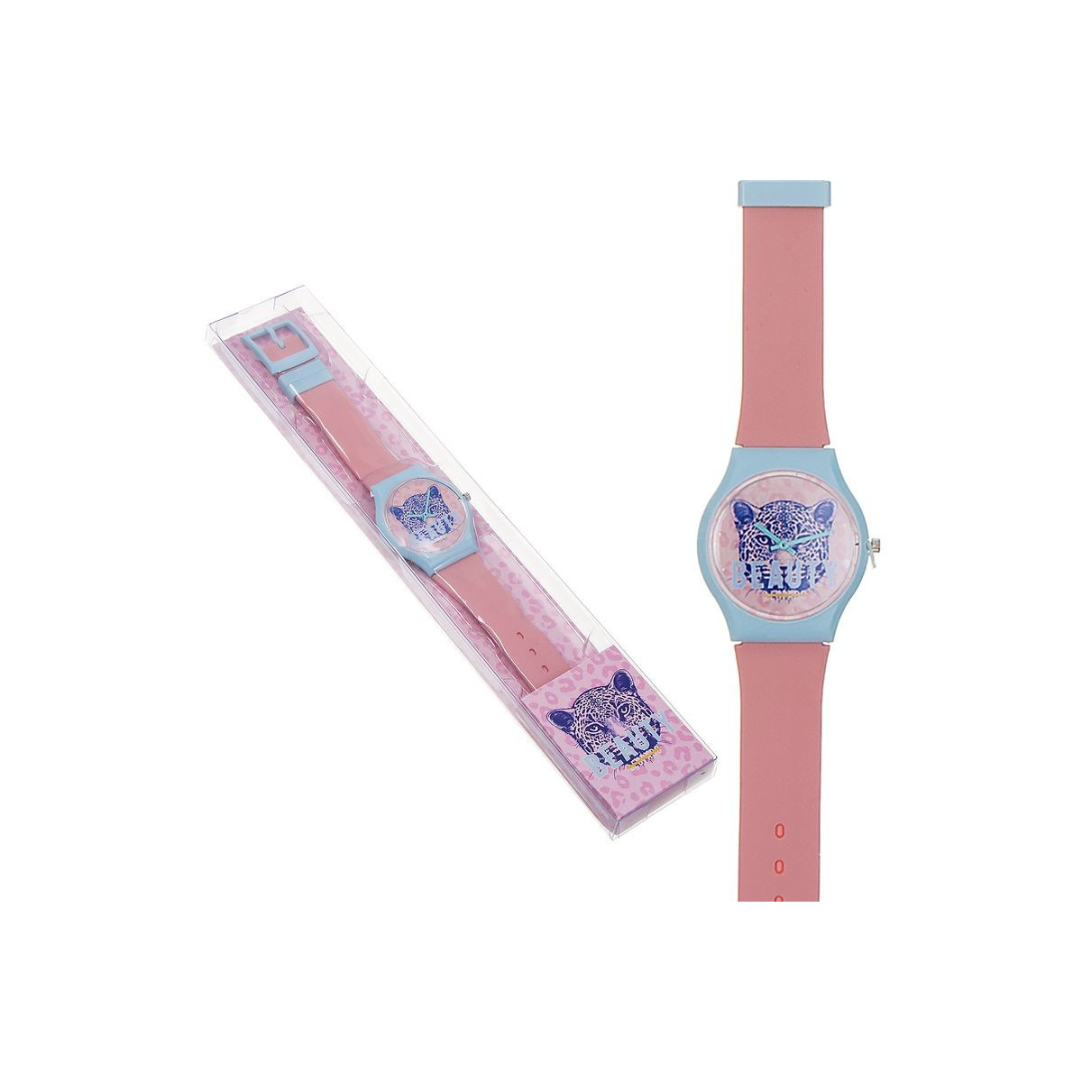 Relógio Infantil Rosa e Azul com Design de Leopardo 23 cm
