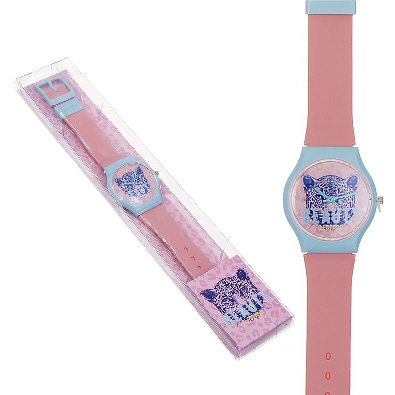 Relógio Infantil Rosa e Azul com Design de Leopardo 23 cm