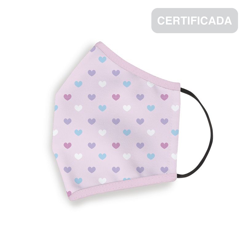 Máscara higiênica reutilizável infantil 6 a 9 anos corações