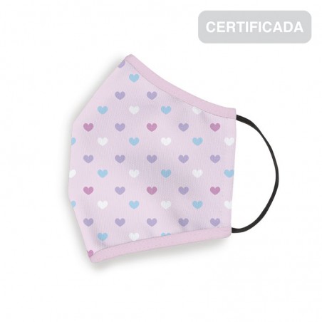Máscara higiênica reutilizável infantil 6 a 9 anos corações