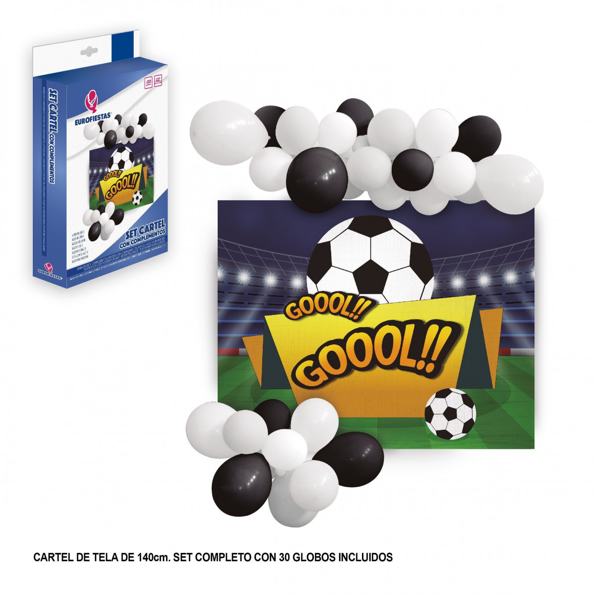 Cartaz de tecido com balões de futebol