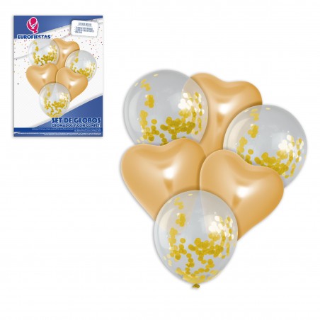 Conjunto de balões de coração cromado de ouro
