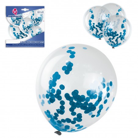 Pacote de balões de látex com 4 confetes azuis