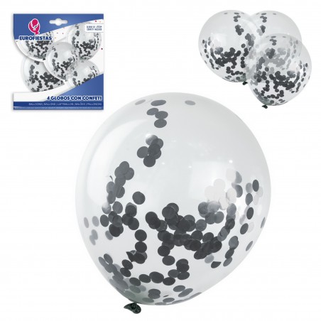 Pacote de balões de látex com 4 confetes prateados