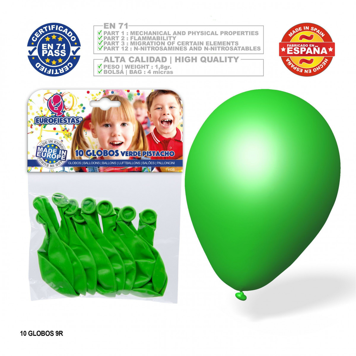 Pacote de balões verde pistache 9r 10 unidades