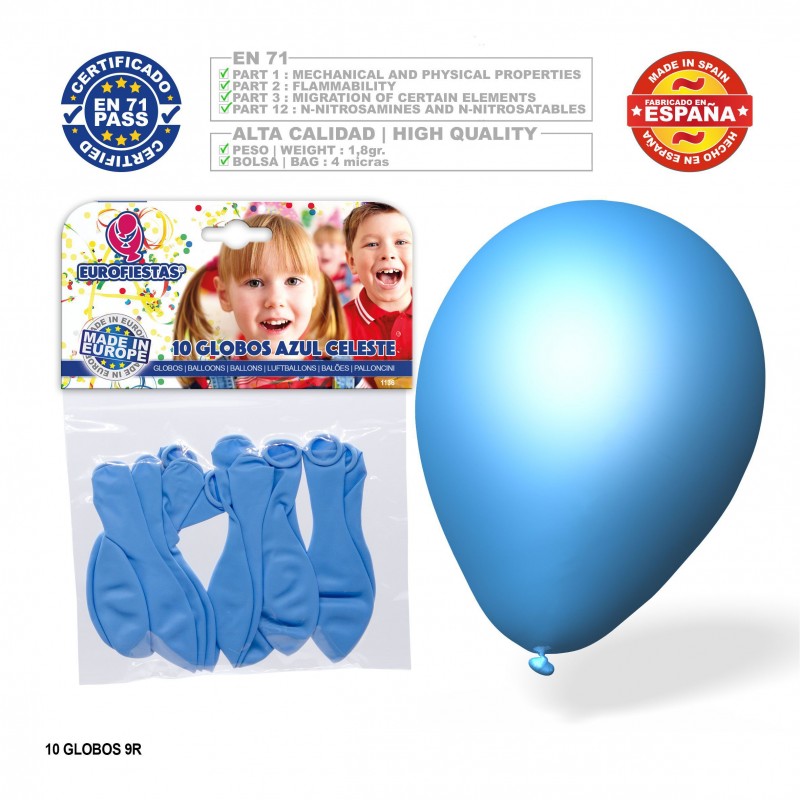 Pacote de balões azul celeste 9r 10 unidades