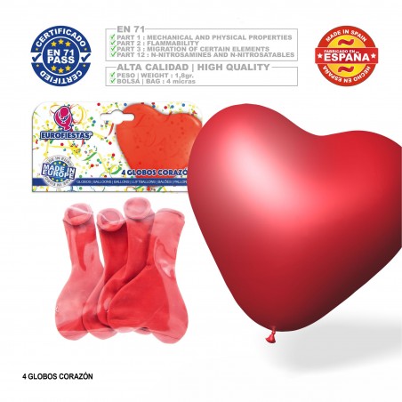 Balão Vermelho Em Forma De Coração 4 Unidades