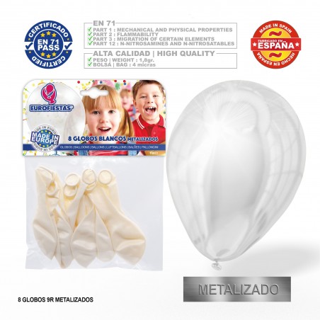 Balão Metálico Branco 9r 8 Unidades