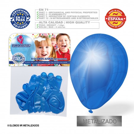 Balão Metálico Azul Suave 9r 8 Unidades