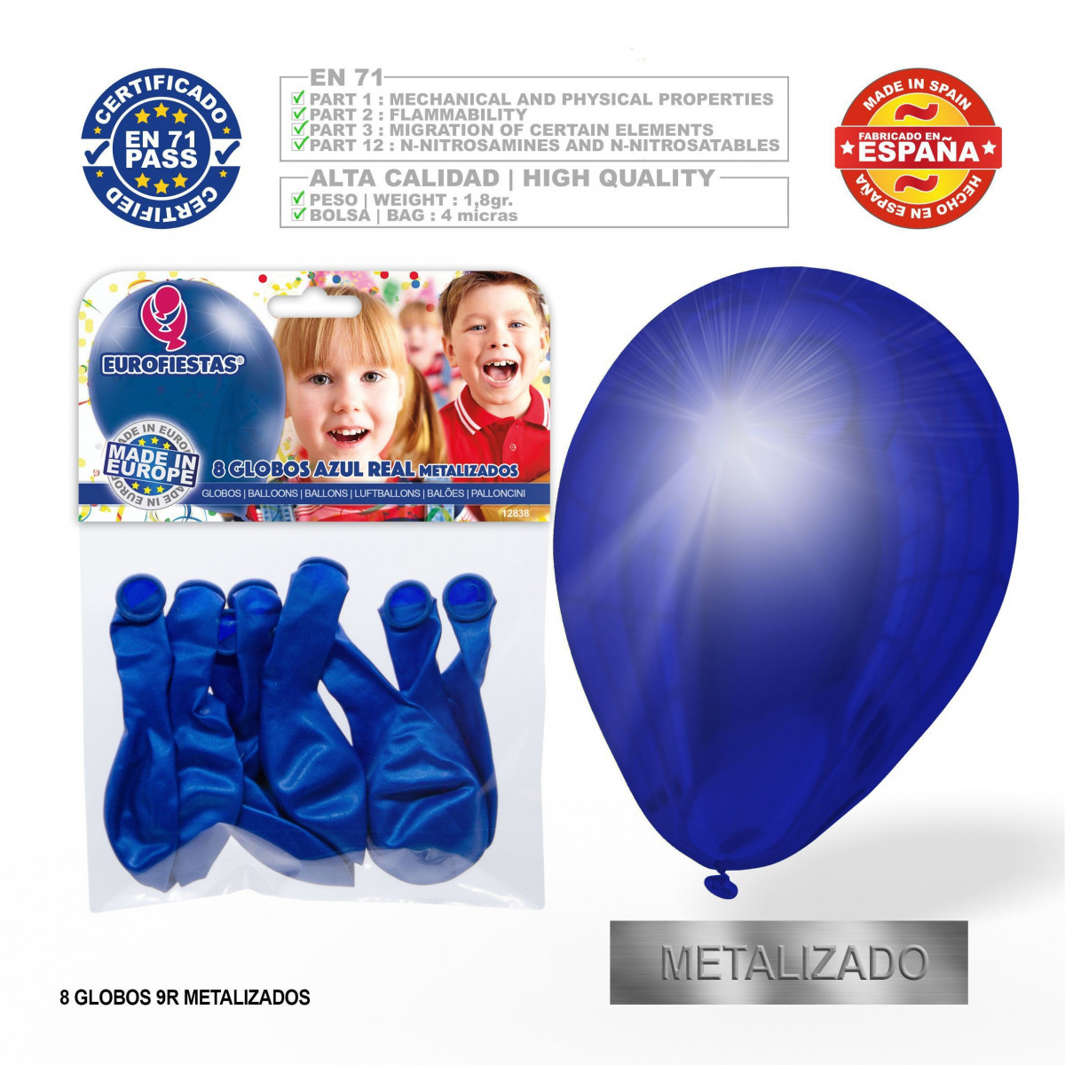 Pacote de balões metalizados azul royal 9r 8 unidades