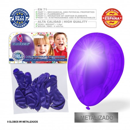 Balão Violeta Metálico 9r 8 Unidades
